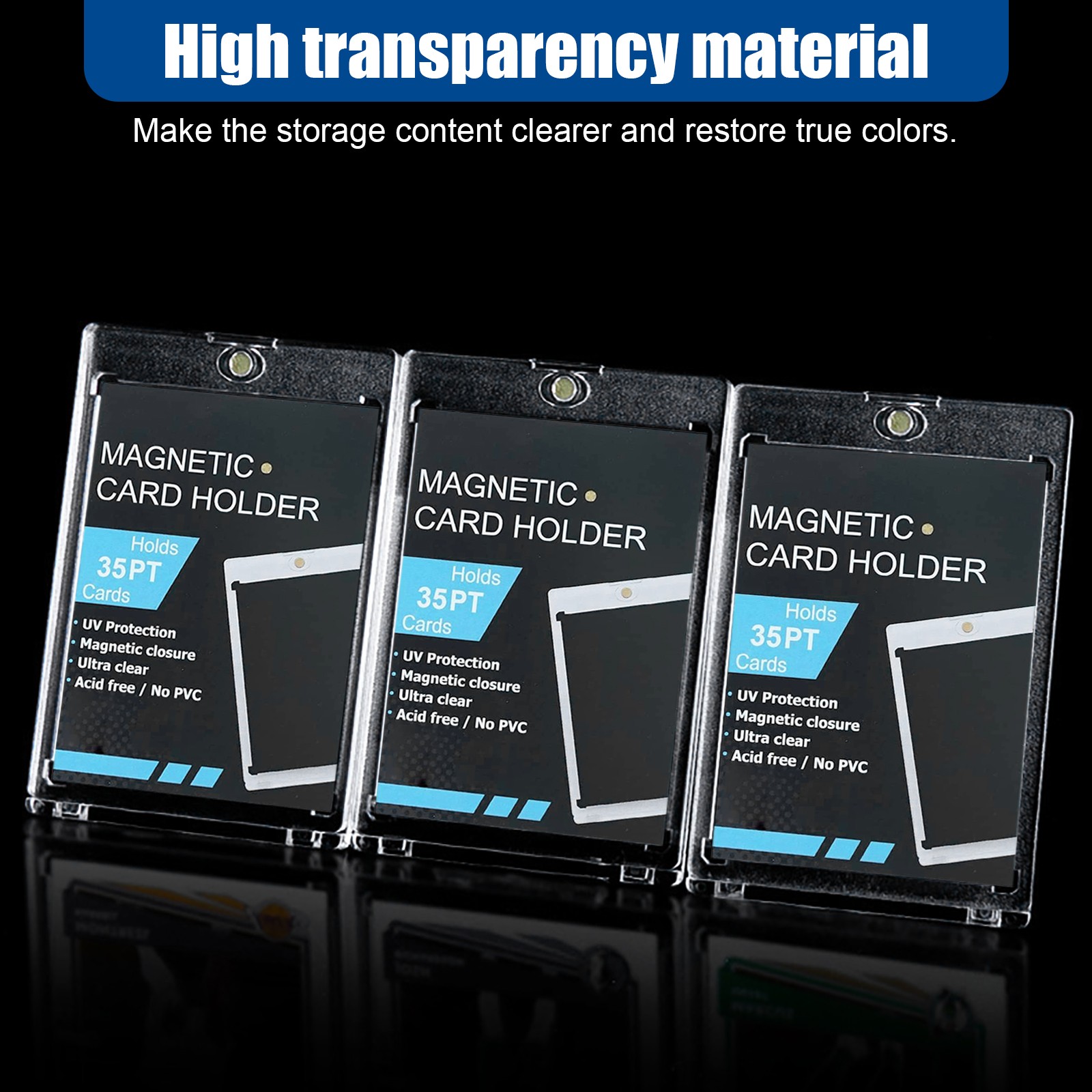 5PACK Magnetic Trading Card Holder 35PT Hard Case Protector + Display Stand