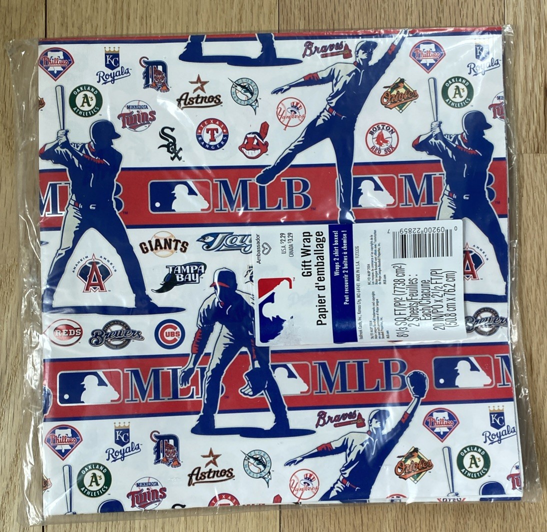 Vintage 2004 MLB All Teams Wrapping Paper Gift Wrap Birthday Holiday Rare