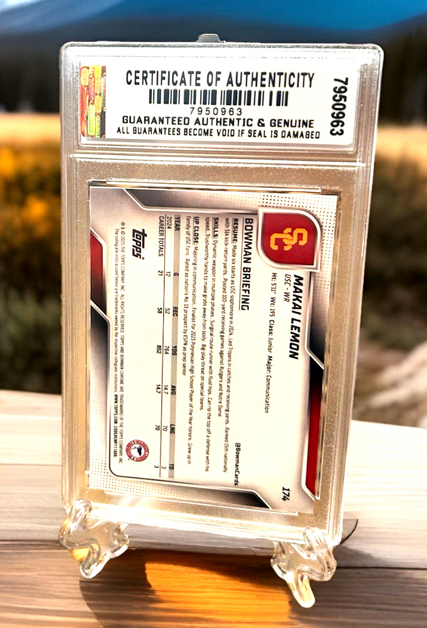 Graded Gem-Mt 10 Makai Lemon 2025 1ST BOWMAN U CHROME ROOKIE CARD #174
