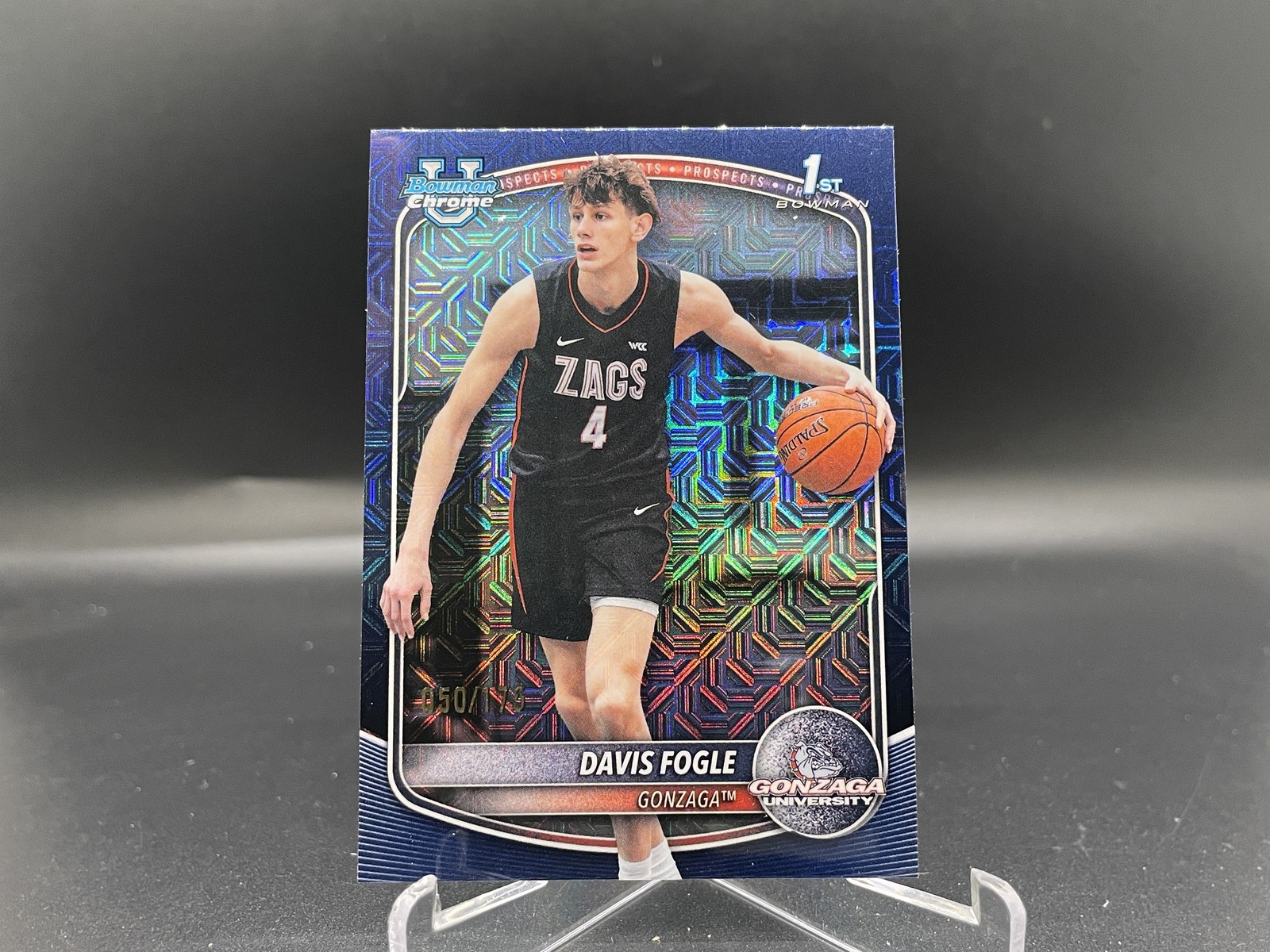 Davis Fogle 2025-26 Bowman Chrome Navy Mojo Refractor BCP-47 #/175 Gonzaga 1st