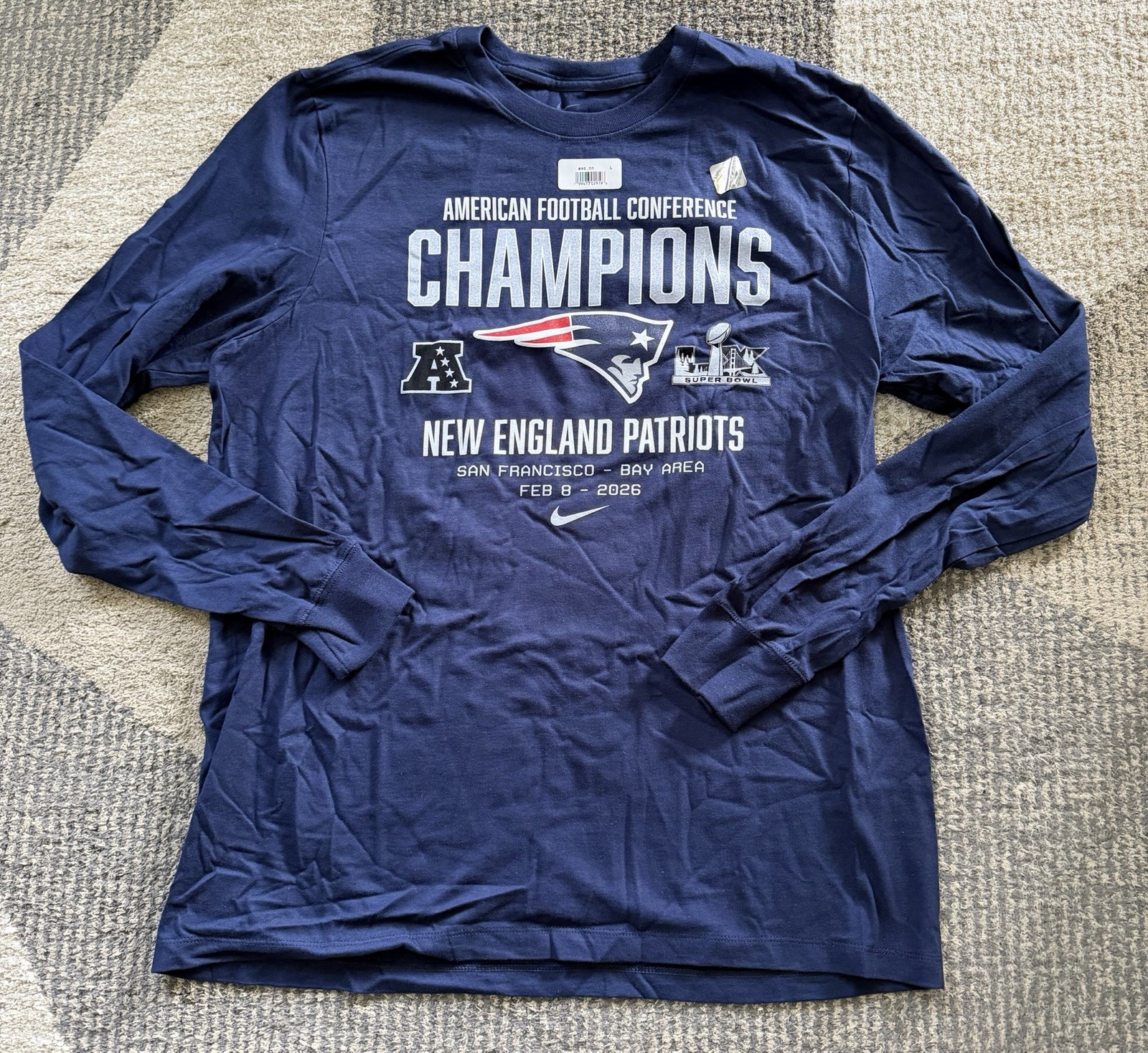 Men’s Nike New England Patriots AFC Champs Super Bowl LX L/S T Shirt Sz Large