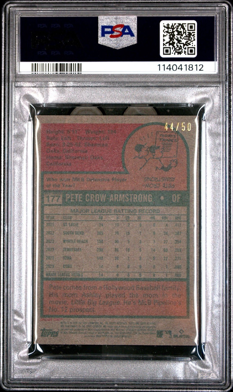 2024 Topps Heritage Mini Black Border #/50 Pete Crow-Armstrong #177 PSA 5