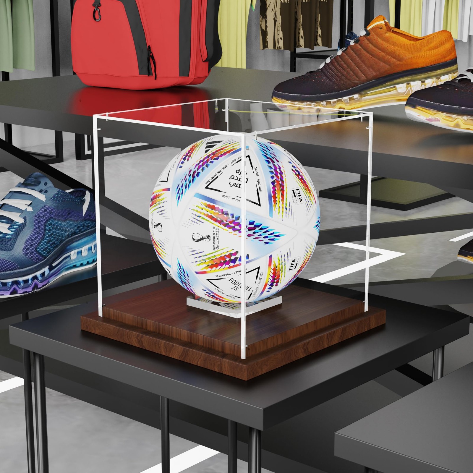Soccer Ball Display Case with Wood Base, Clear Acrylic Display Case Soccer Bo…