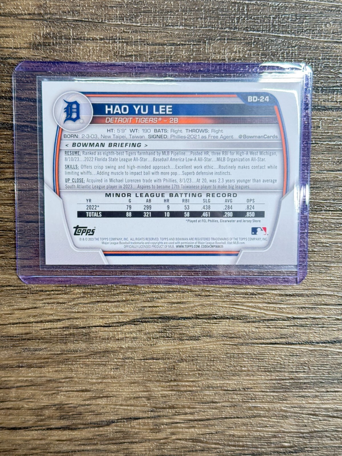 2023 Bowman Draft HAO YU LEE #BD-24 Tigers