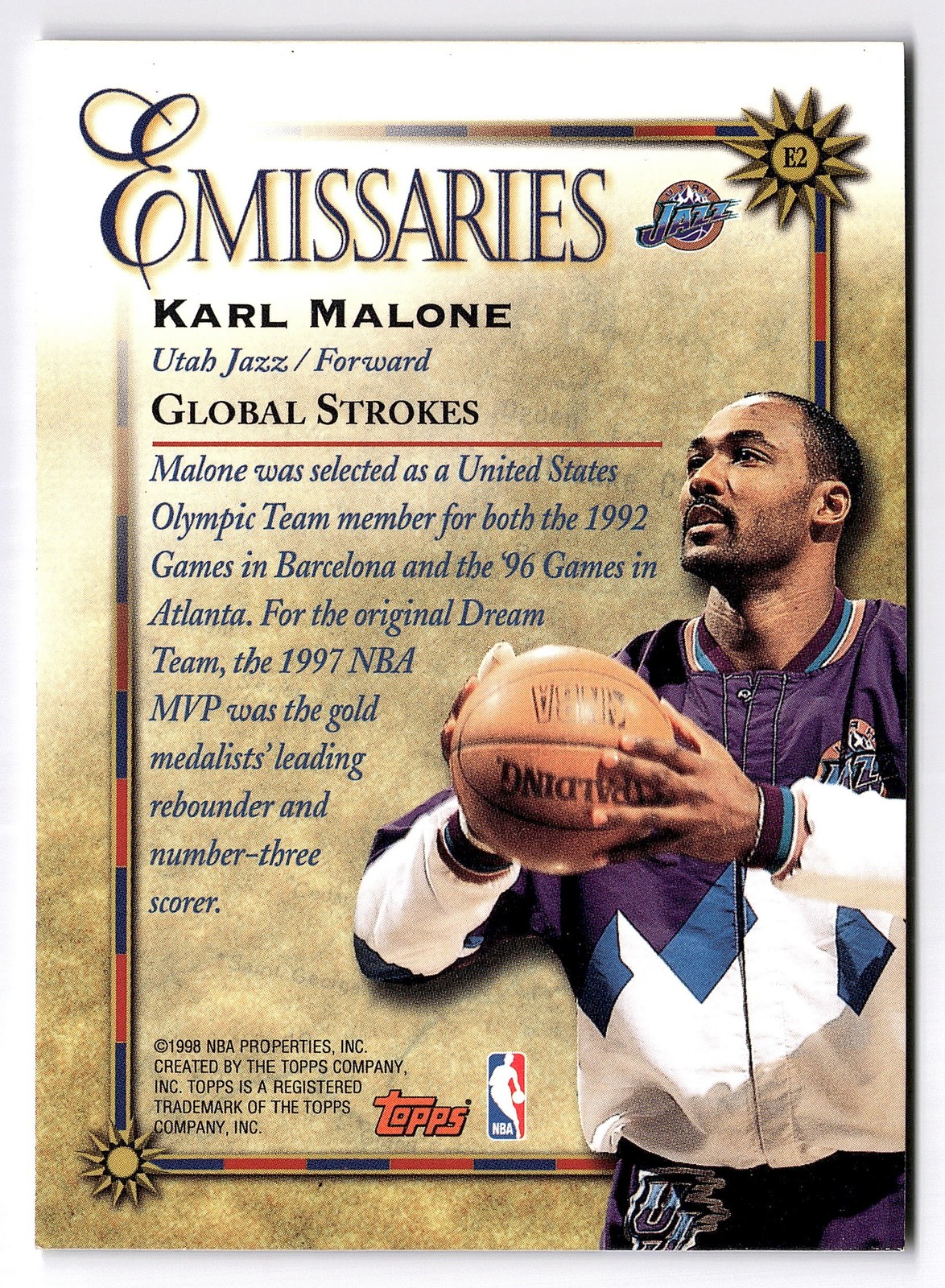 1998-99 Topps #E2 Karl Malone Emissaries Utah Jazz HOF