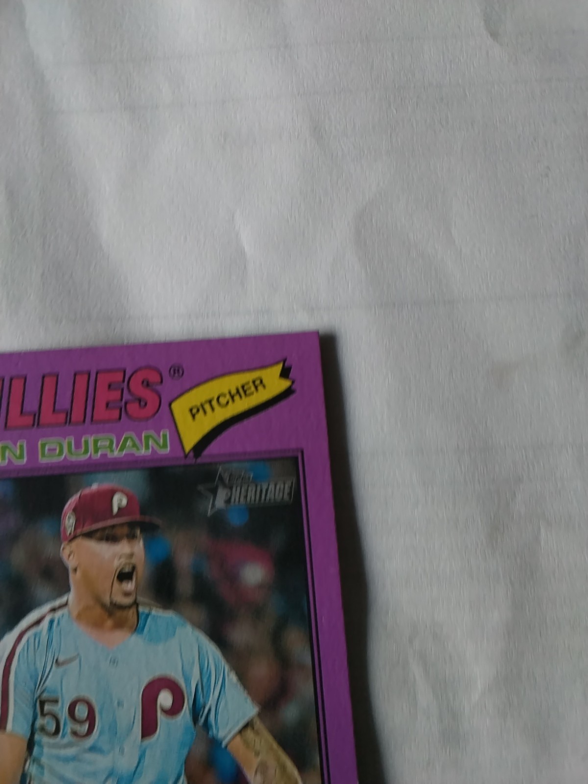 2026 Topps Heritage Baseball Purple SP Card #14 Jhoan Duran Phillies “READ”