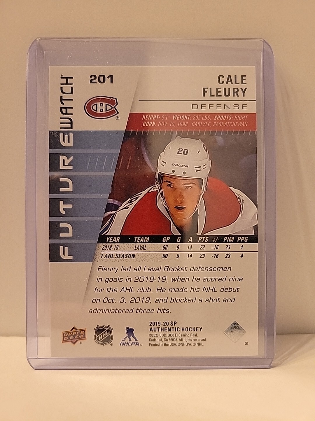 2019-20 SP Authentic Future Watch Cale Fleury #201 401/999 Rookie