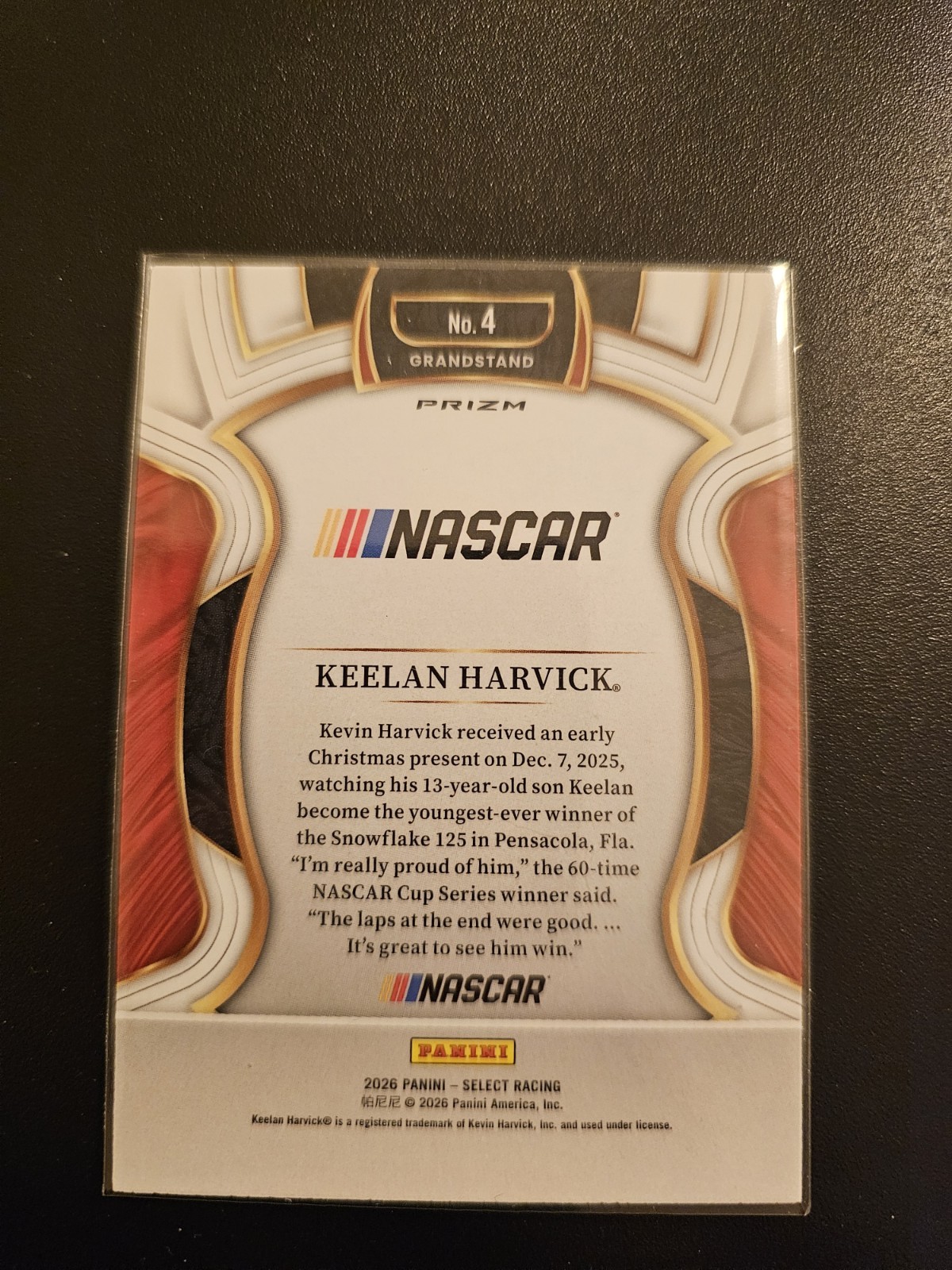 2026 Panini Select Keelan Harvick Orange Cracked Ice Prizm Grandstand RC