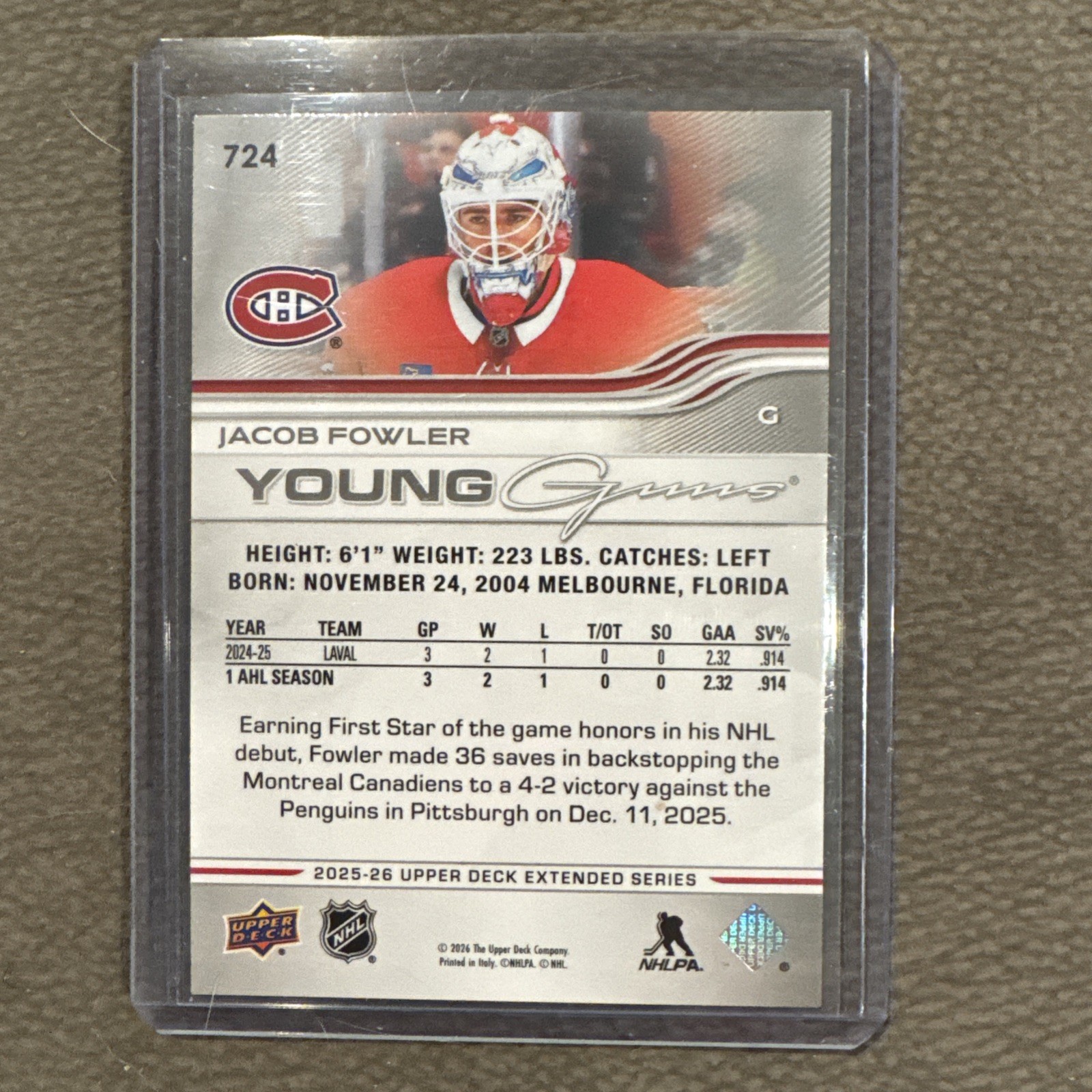 2025-26 Upper Deck Extended Jacob Fowler RC Young Guns #724