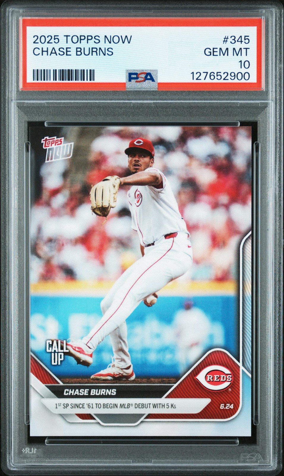 Graded 2025 Topps Now Chase Burns #345 Rookie RC Baseball Card PSA 10 Gem Mint