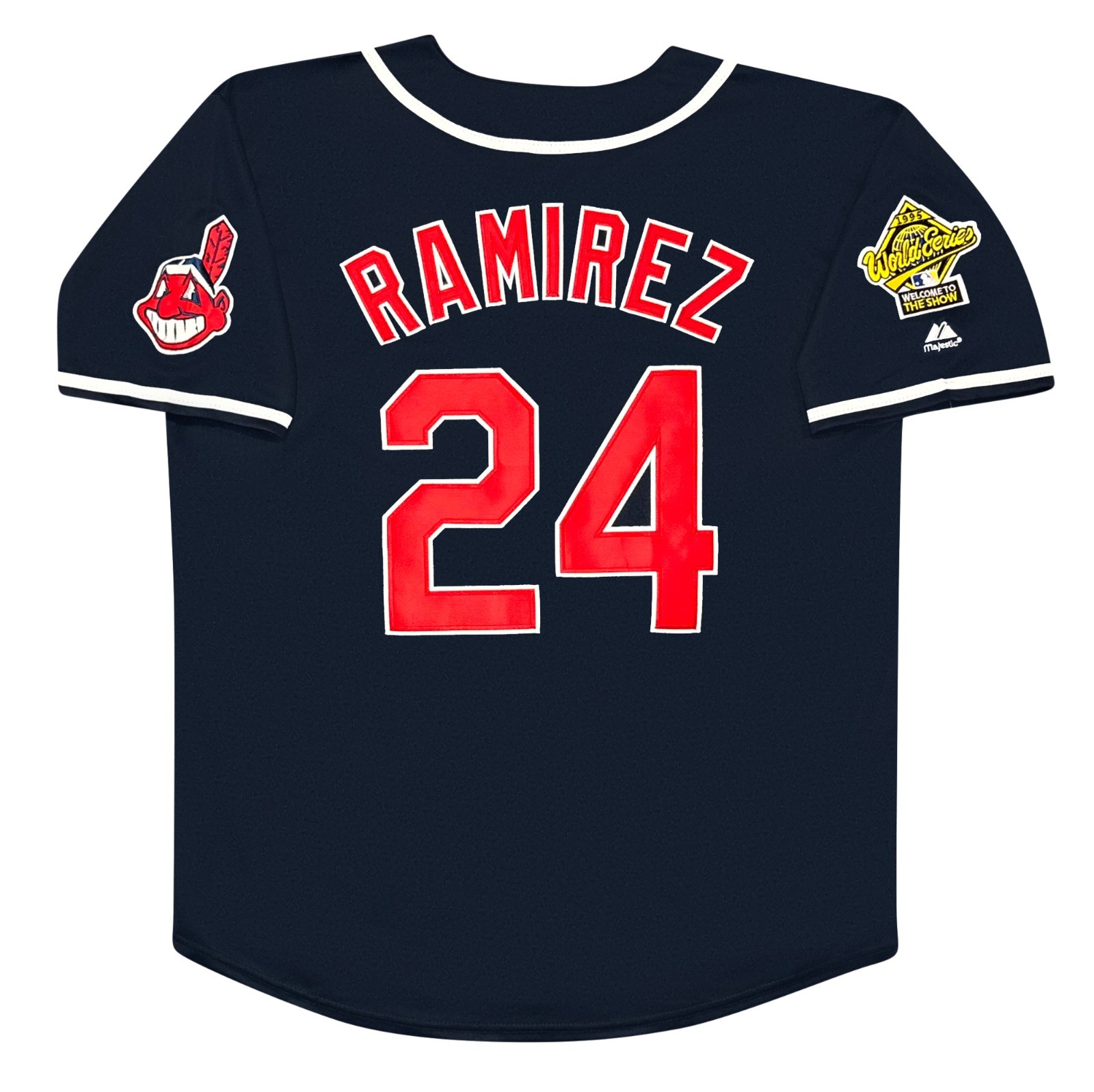 Manny Ramirez 1995 Cleveland Indians Navy Blue World Series Men’s Jersey (L-XL)