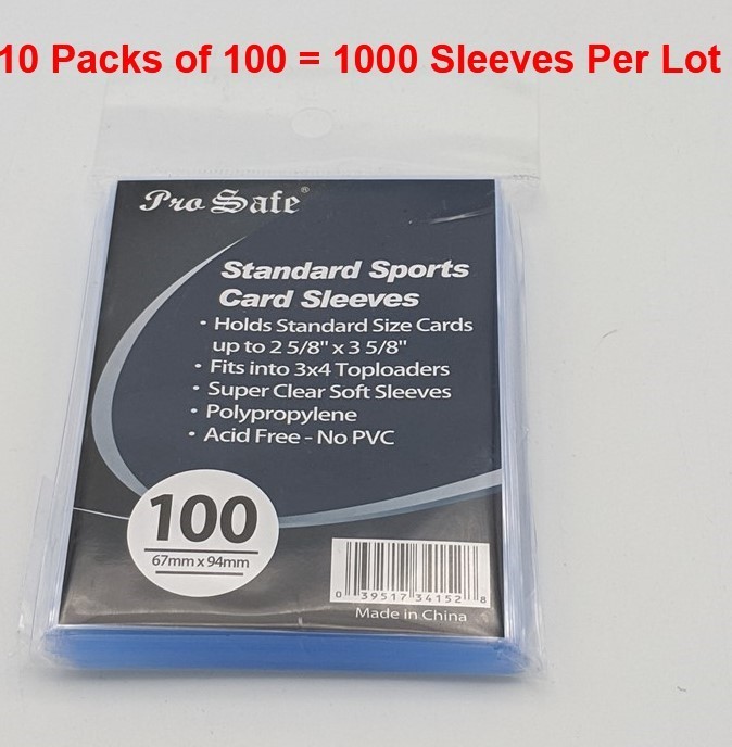 Lot of 1000 Pro Safe Standard Sports Trading Card Soft Clear Poly Sleeves