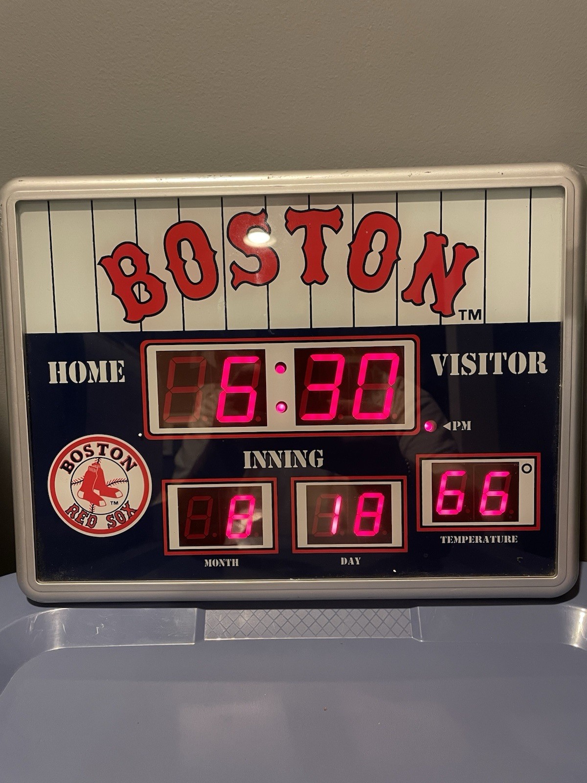 Vintage Red Sox digital sign, Clock, Calendar, Thermometer plug-in – 13″ x 9.5″