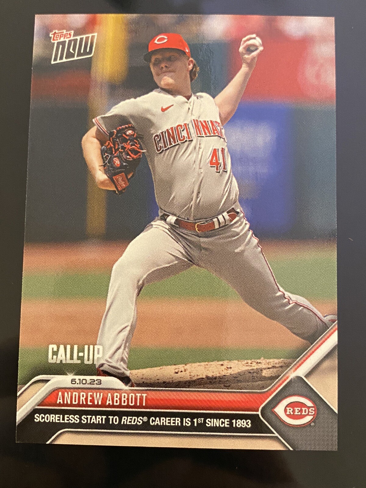 2023 TOPPS NOW #422 Rookie ANDREW ABBOTT Short Run Reds + Hard Case