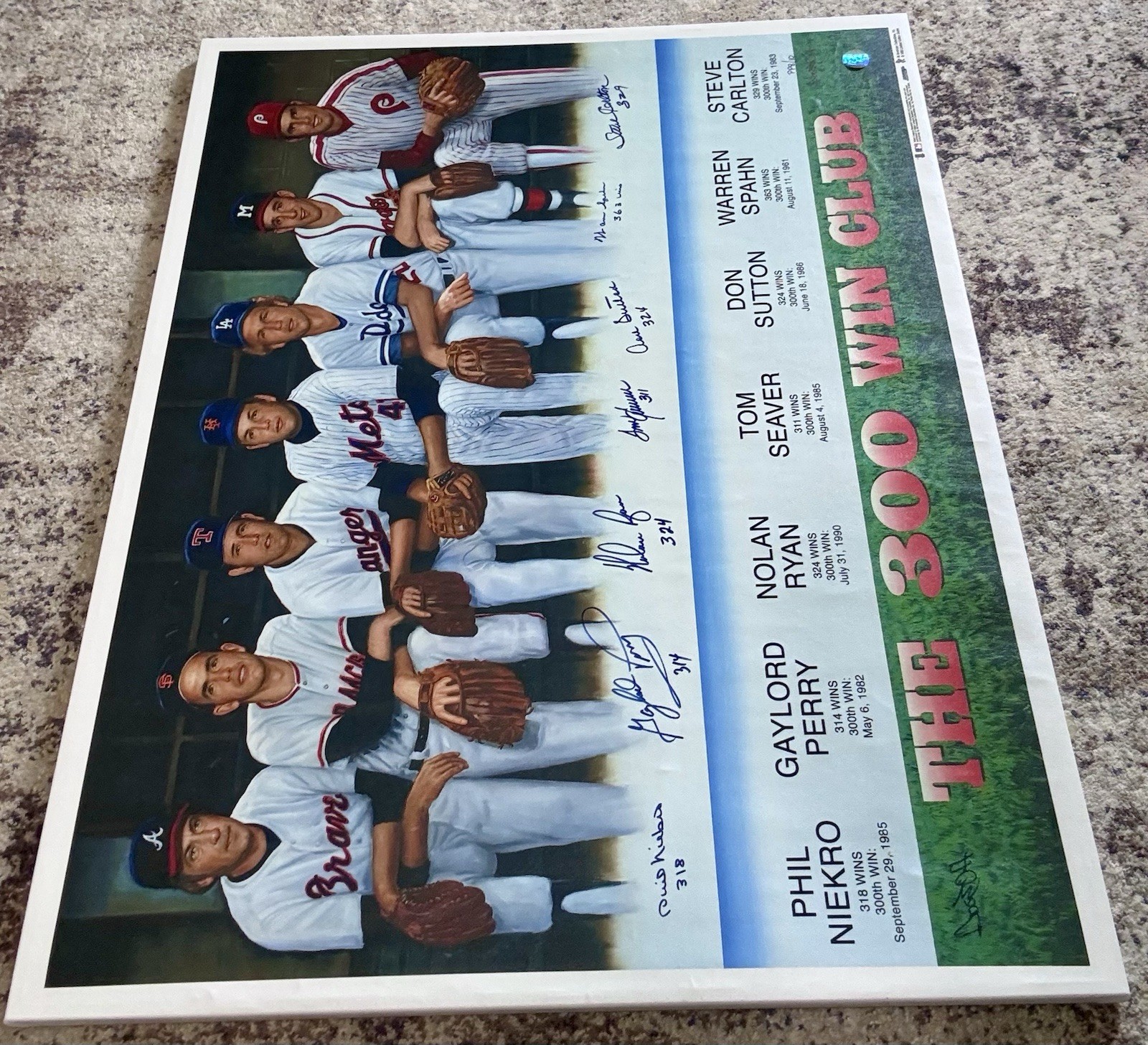 300 Win Club Signed #PP8/10 – Niekro, Ryan, Seaver, Carlton Lelands Prov & COA