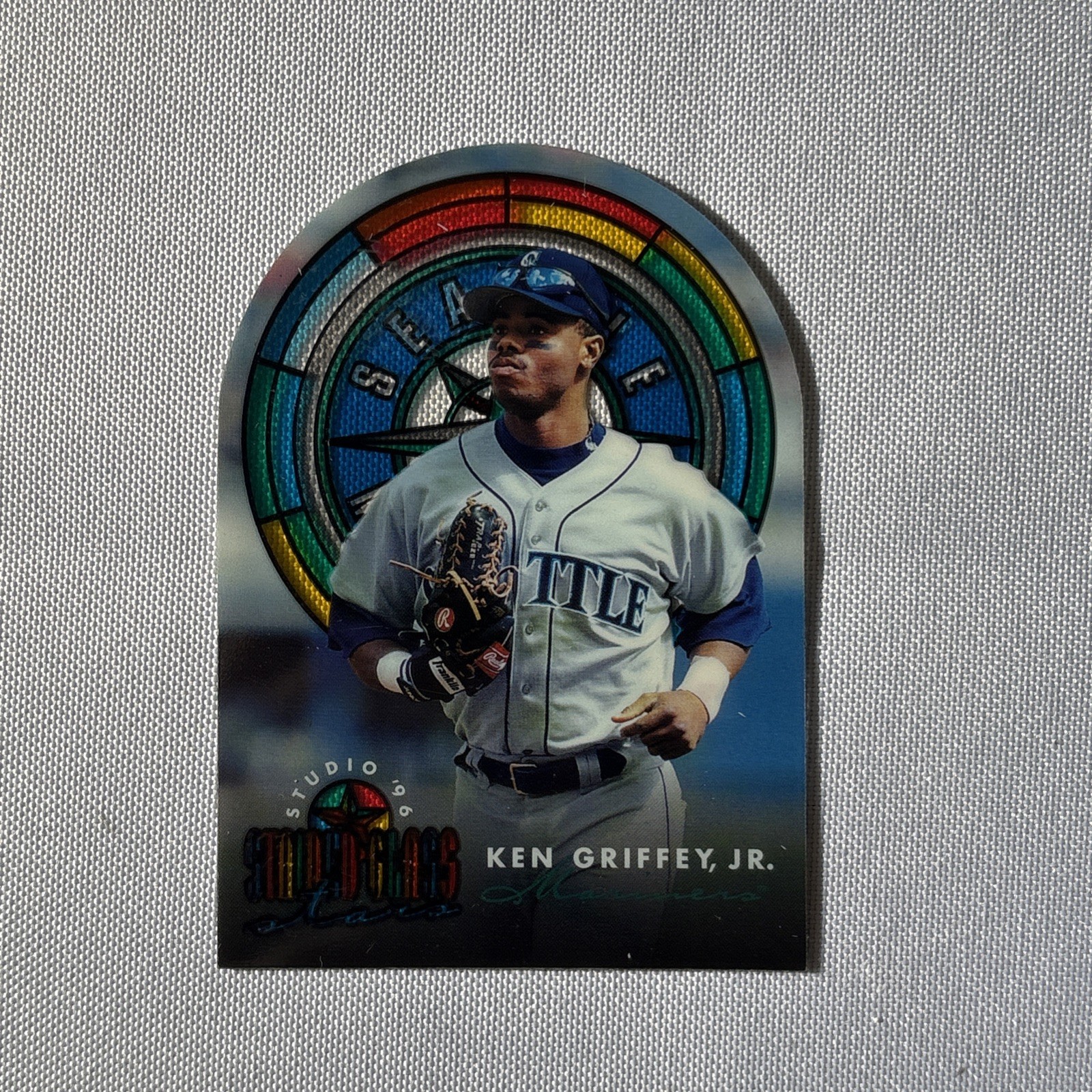 1996 Studio KEN GRIFFEY JR “STAINED GLASS STARS” SSP INSERT ACETAE DIE CUT 2/12
