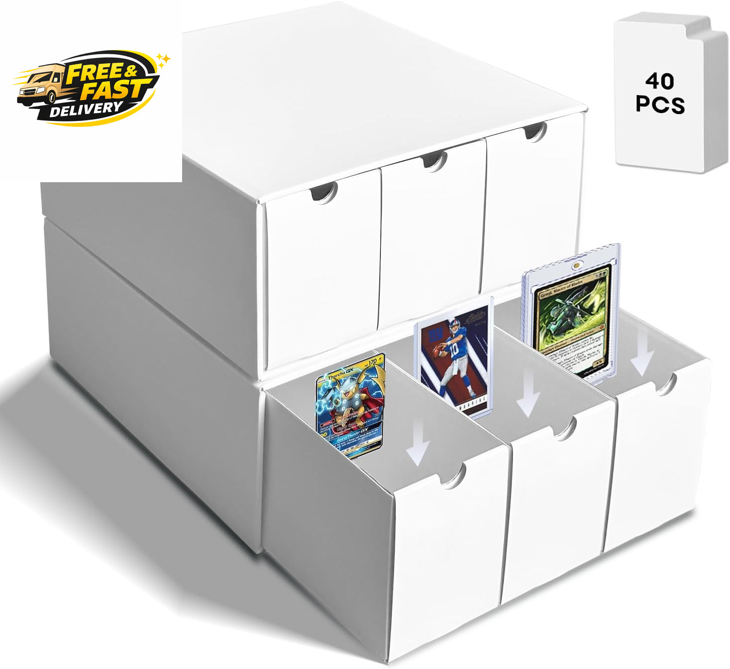 Trading Card Storage Box, Top Loaders Storage Box with 40 Dividers, Cardboard