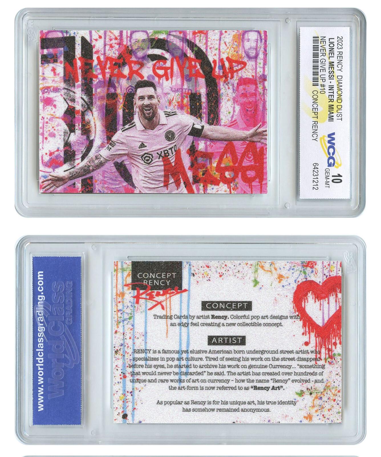 2023 Lionel Messi INTER MIAMI Never Give Up Diamond Dust Rency Card Gem-Mint 10