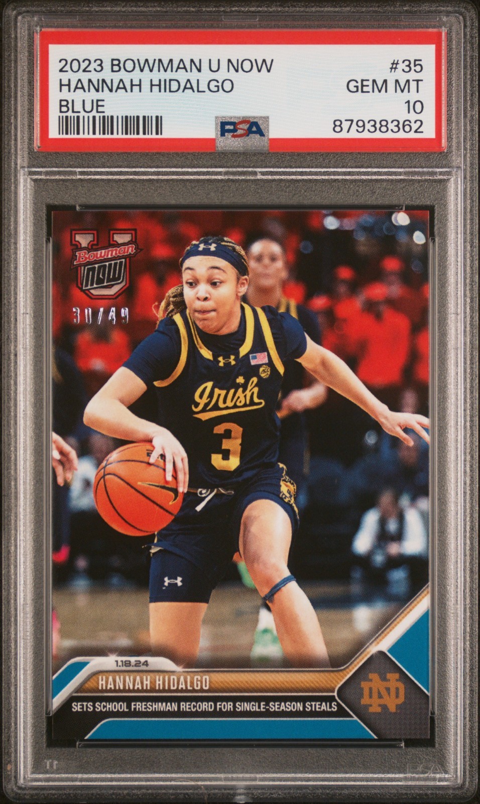 HANNAH HIDALGO RC 2023 BOWMAN U NOW BLUE ROOKIE SP 30/49 PSA 10 GEM MINT