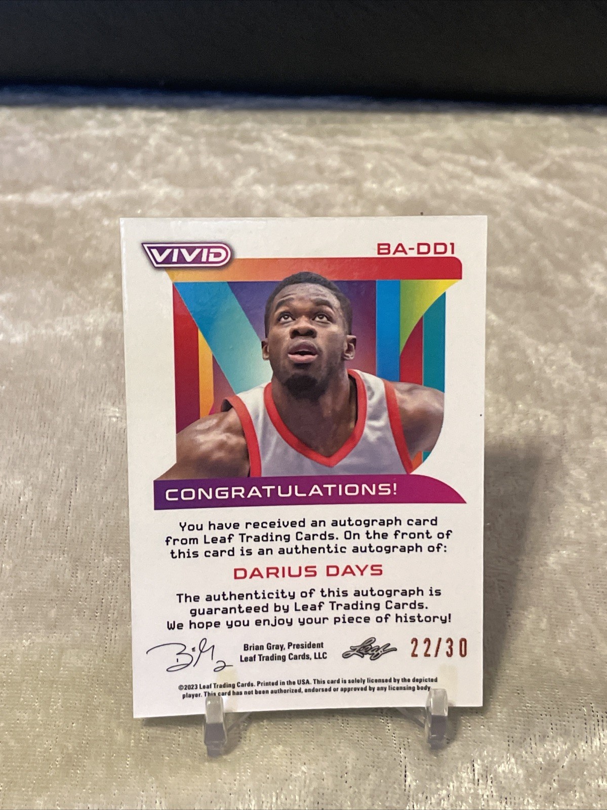 2023 LEAF VIVID BASKETBALL DARIUS DAYS #BA-DD1 BLUE PRISMATIC XRC AUTO #d/30 LSU
