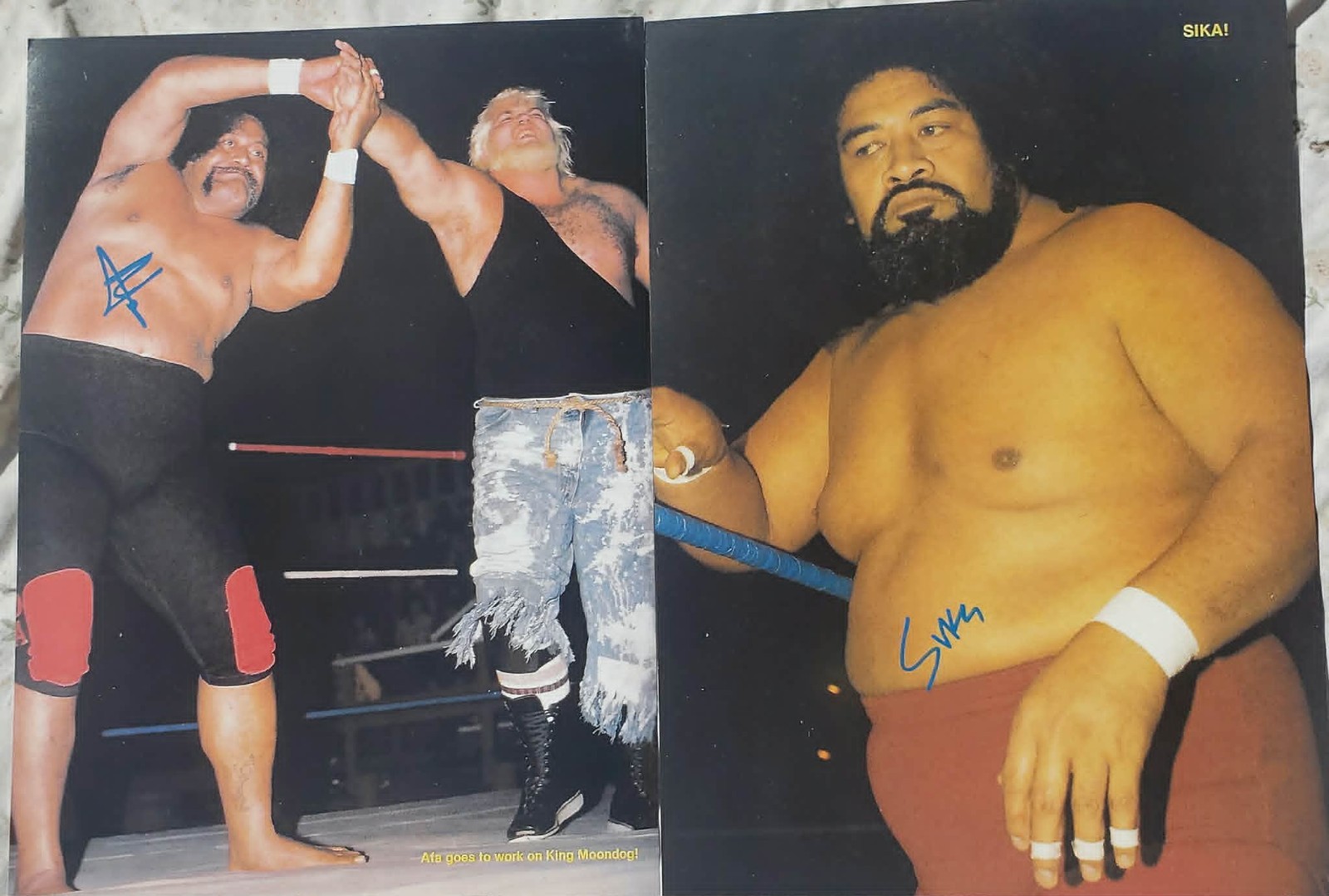 AFA & SIKA THE WILD SAMOANS SIGNED POSTERS, wwe, wcw, ecw, aew