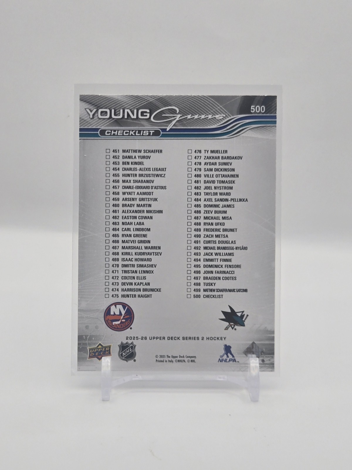 Schaefer & Misa 2025-26 Upper Deck Series 2 Young Guns Checklist 451-500 #500