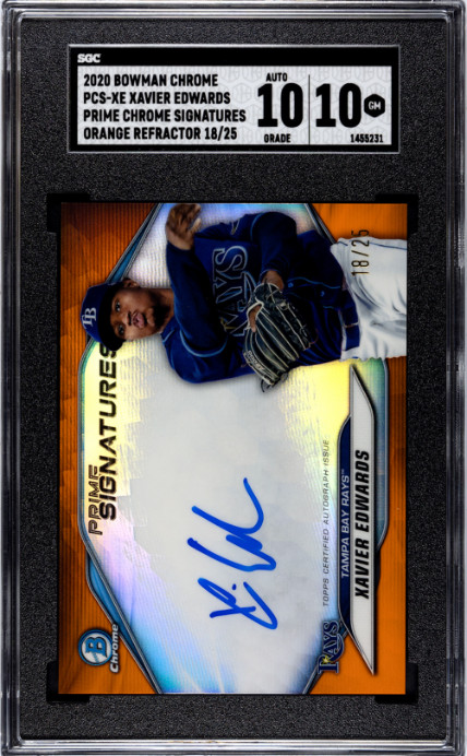 2020 Bowman Chrome #PCS-XE Xavier Edwards Orange Refractor Auto /25 SGC 10/10