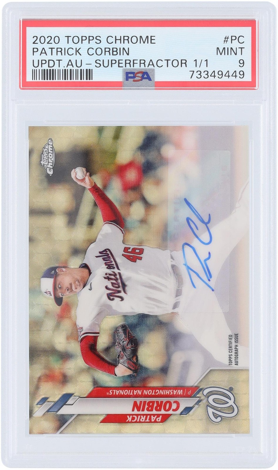 Patrick Corbin Nationals Signed 2020 Topps Chrome Update #USA-PC #1/1 PSA 9 Card
