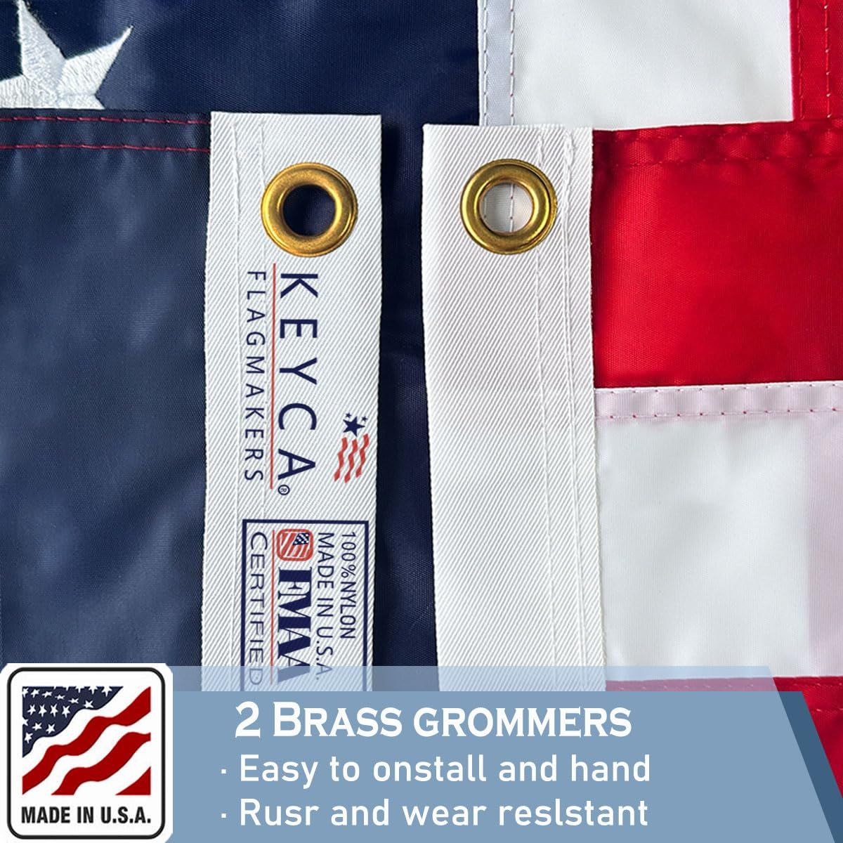 KEYCA Nylon Embroidered American US Flag 3×5 FT 100% FT, (Embroidered)