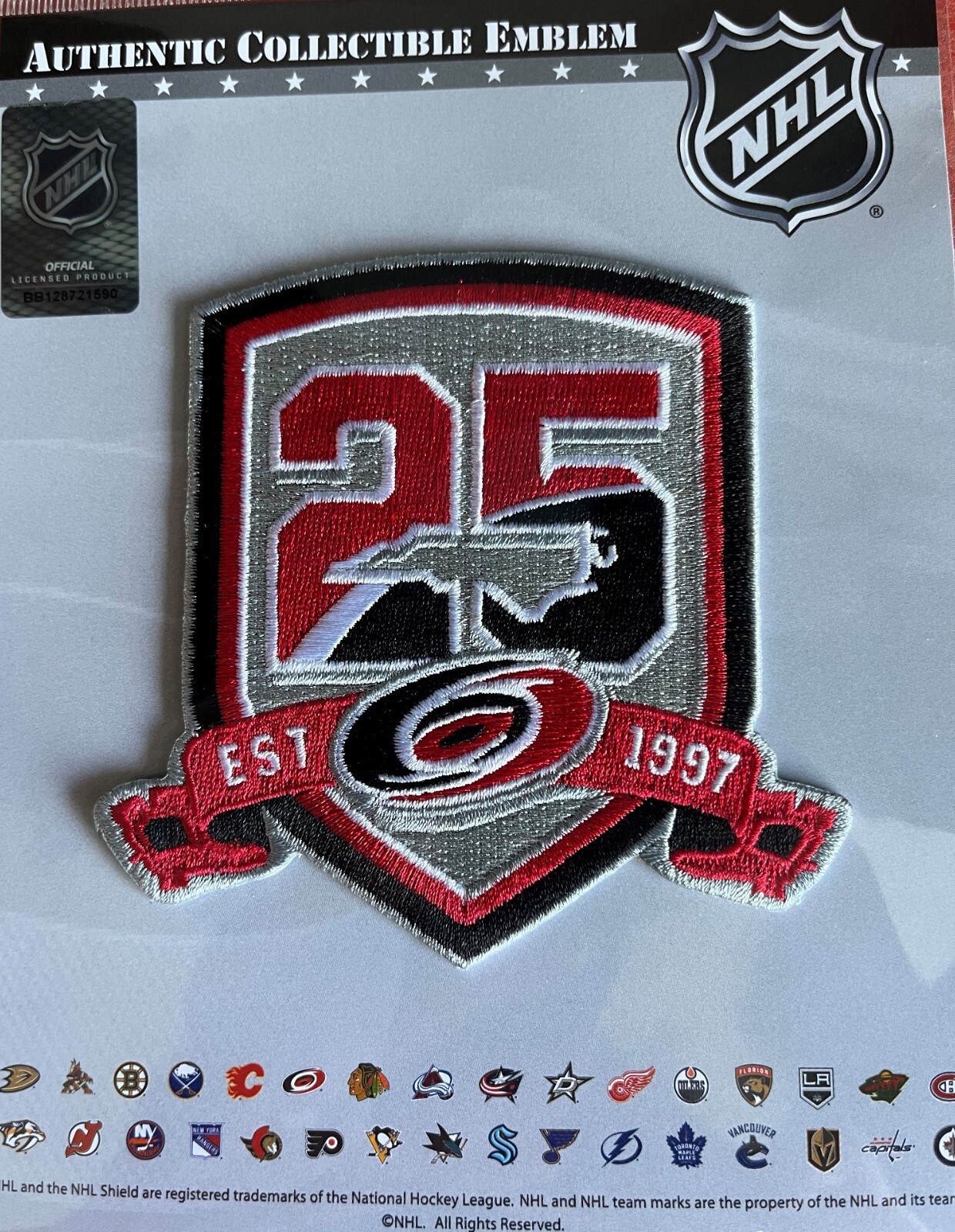 CAROLINA HURRICANES 25TH ANNIVERSARY PATCH CREST STYLE JERSEY STANLEY CUP CHAMPS