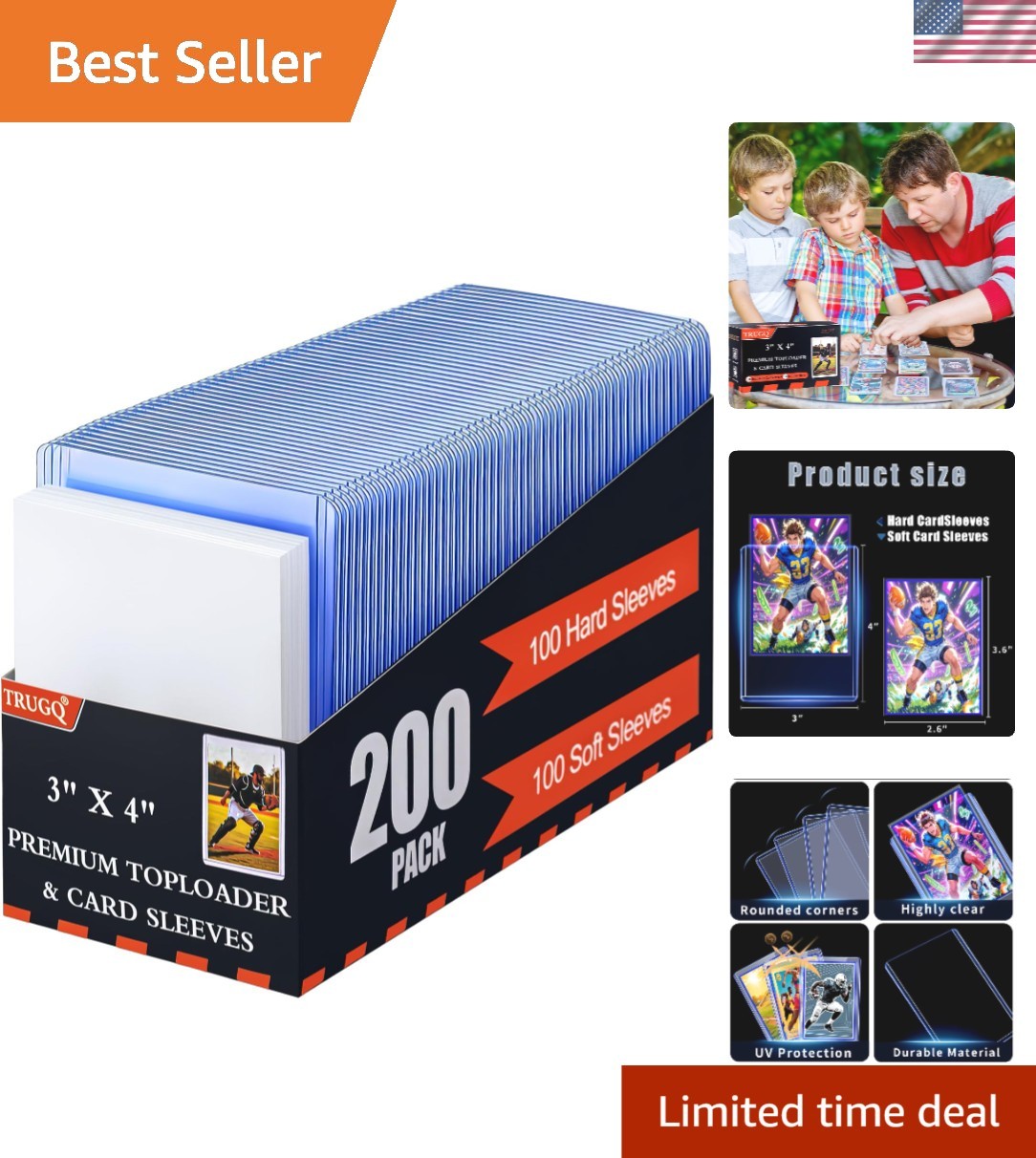200 Transparent Card Sleeves Set: Superior Quality for Collectors – Blue Finish