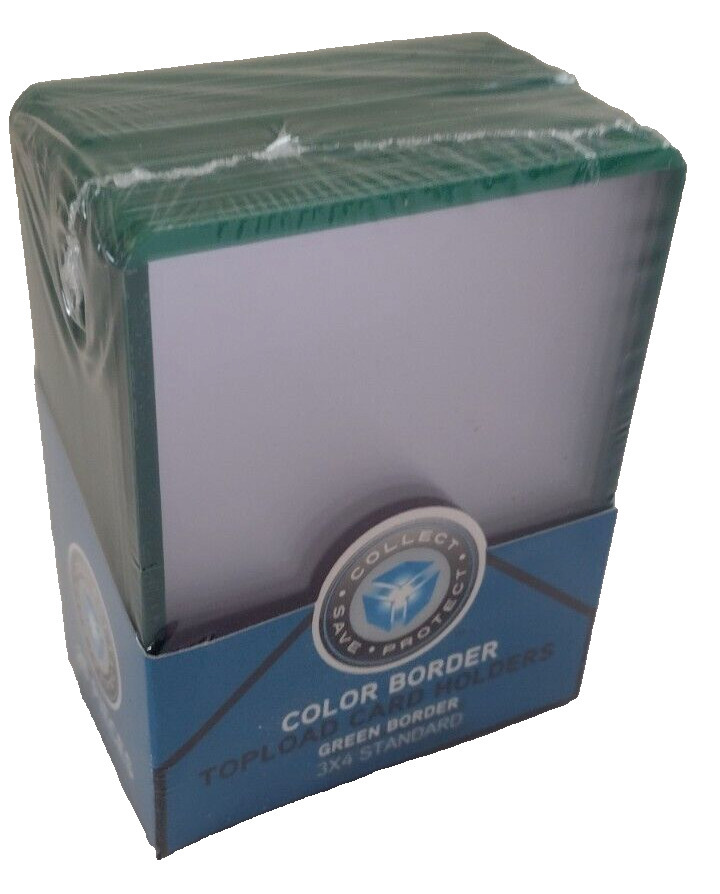 CSP Green Border Rigid Top Load Protector Package of 25 12 mil New NIP 3×4
