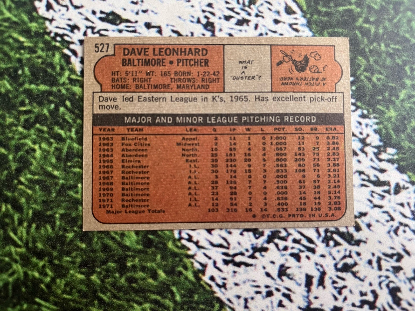 1972 Topps Baseball Dave Leonhard #527 Baltimore Orioles EX Low Shipping