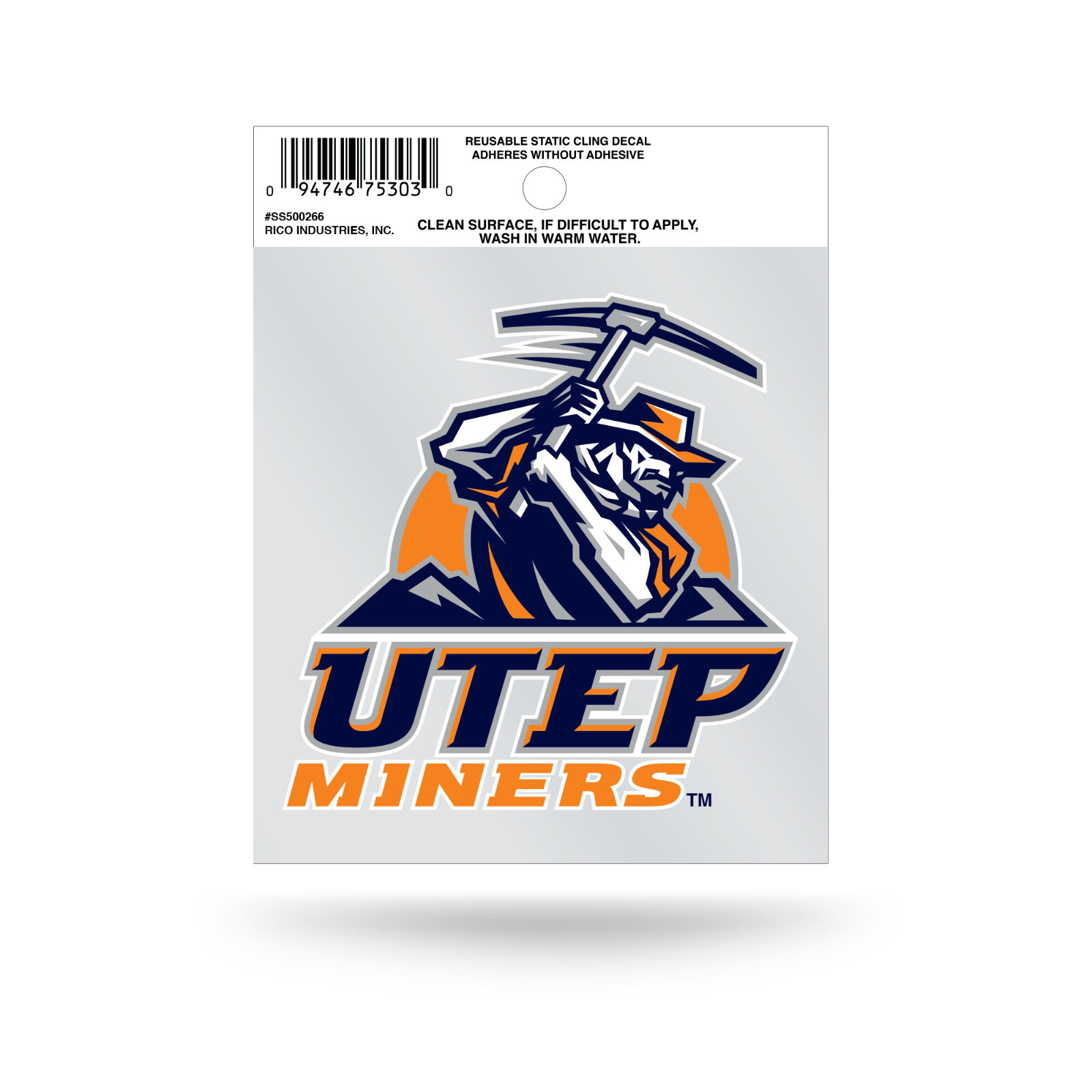 UTEP Miners Logo Static Cling Sticker NEW!! Window or Car! NCAA 3×4 Inches