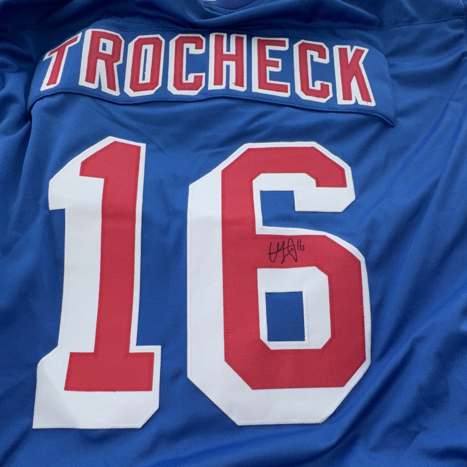 Vincent Trocheck Signed New York Rangers #16 NHL Hockey Jersey. Not certified