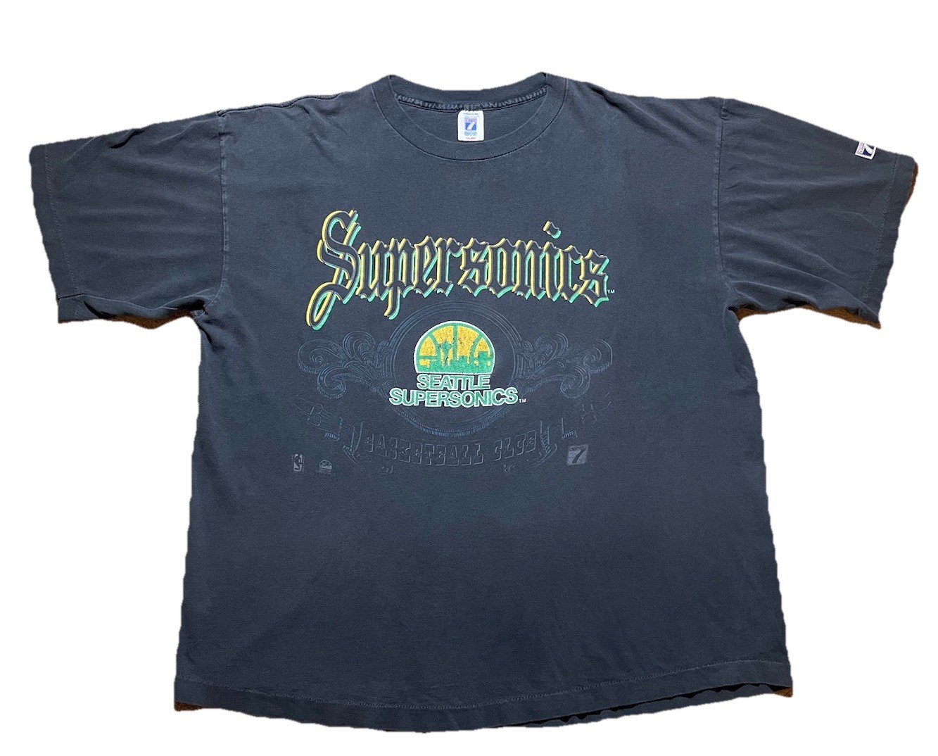 Vintage Seattle Supersonics Olde English T-Shirt 2XL Gray Made In USA Logo 7 90s