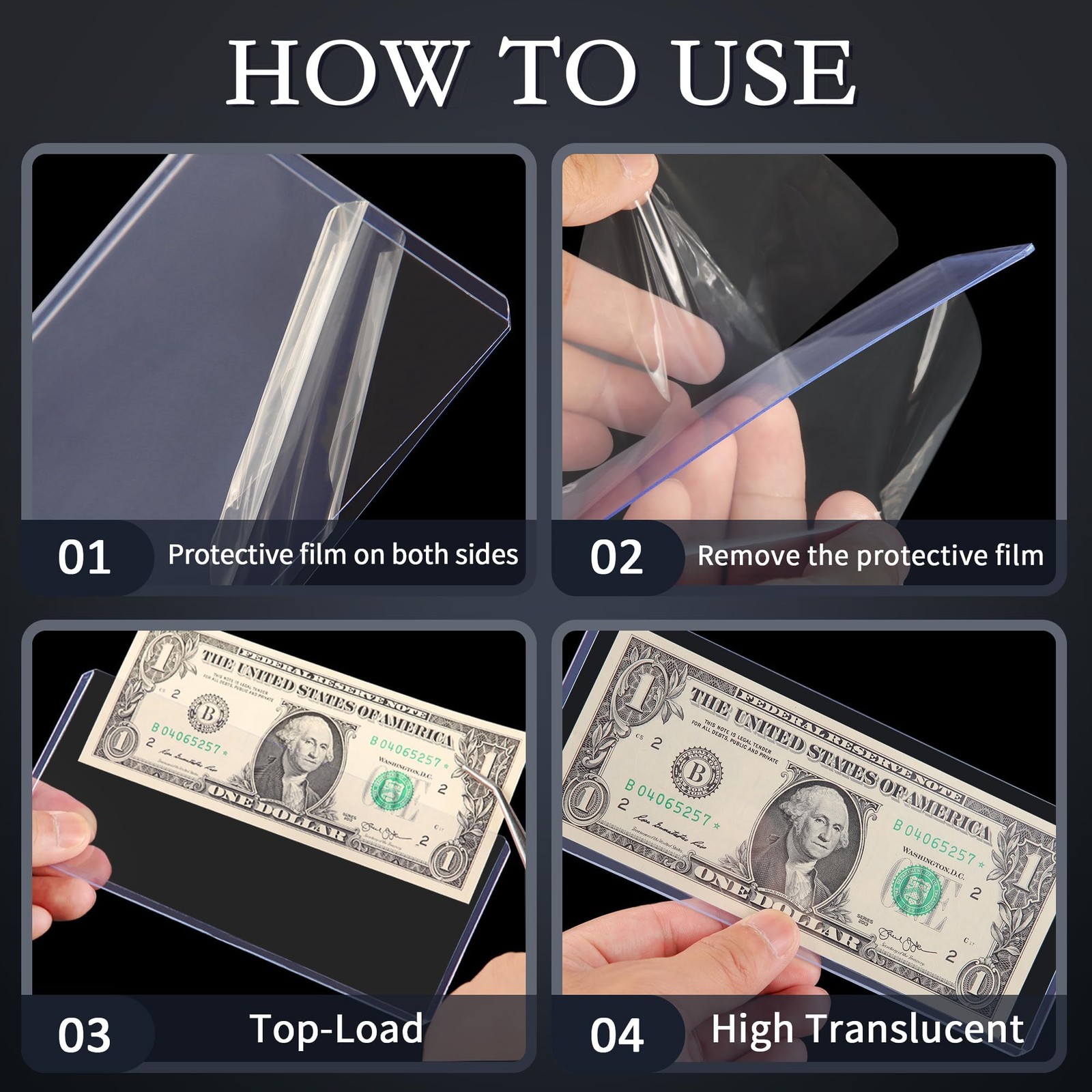 25PCS Blue Clear Banknote Holders – 25 Pcs [6.6″x2.8″], Transparent