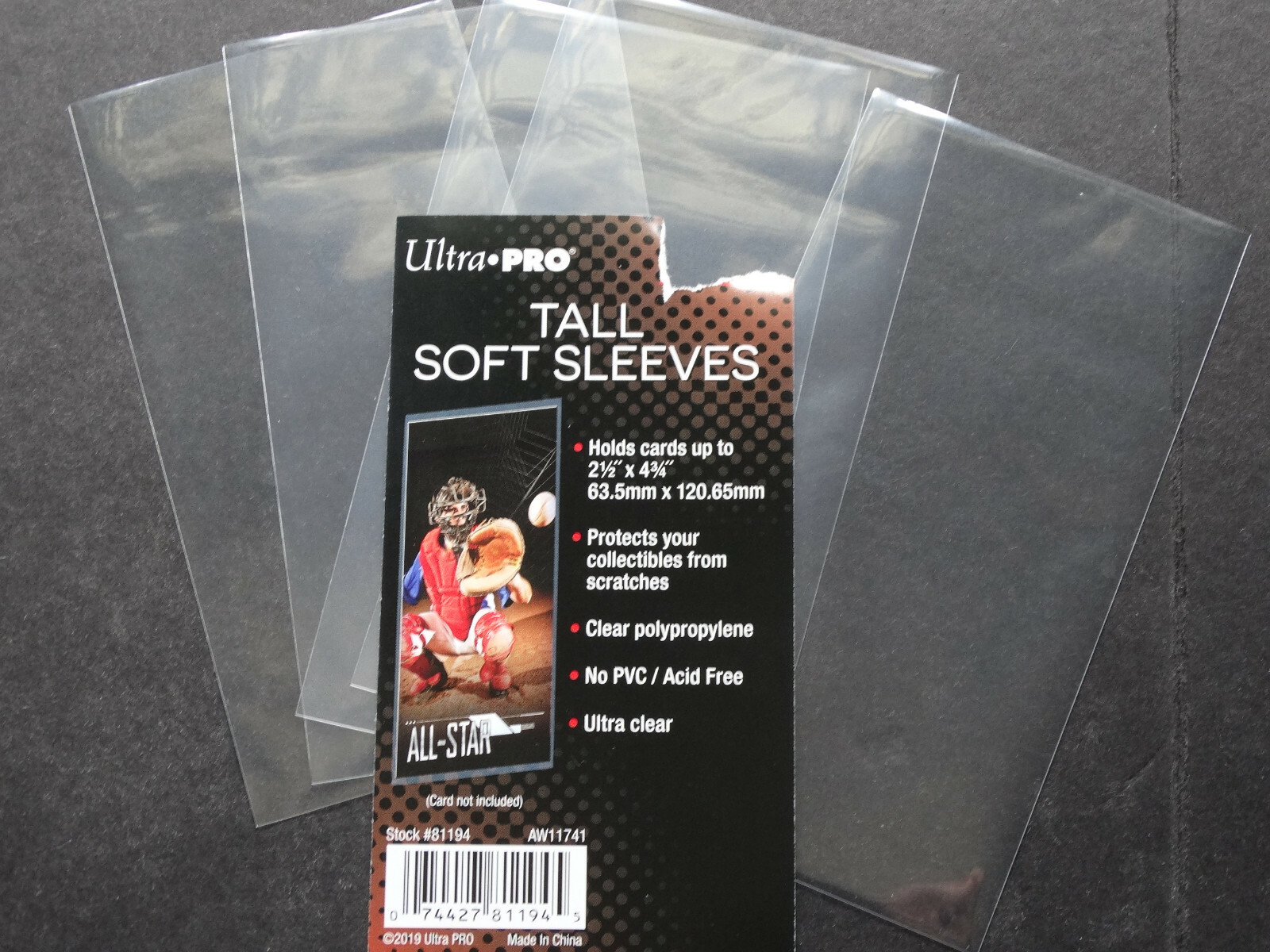 5 Loose Sleeves Ultra Pro Tall Card Sleeves 2 1/2″ x 4 3/4″ Tall Trading Cards