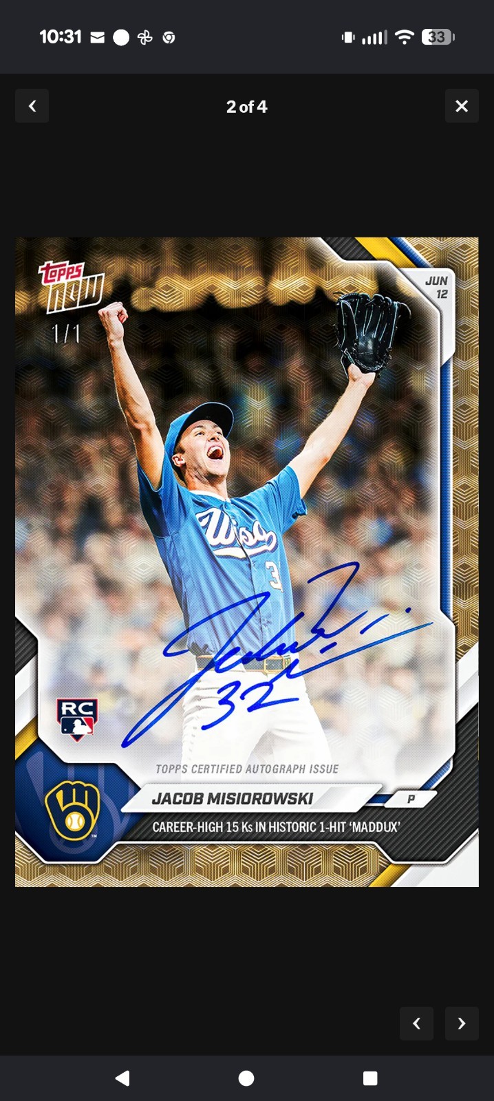 2026 Topps Now Jacob Misiorowski Card 325