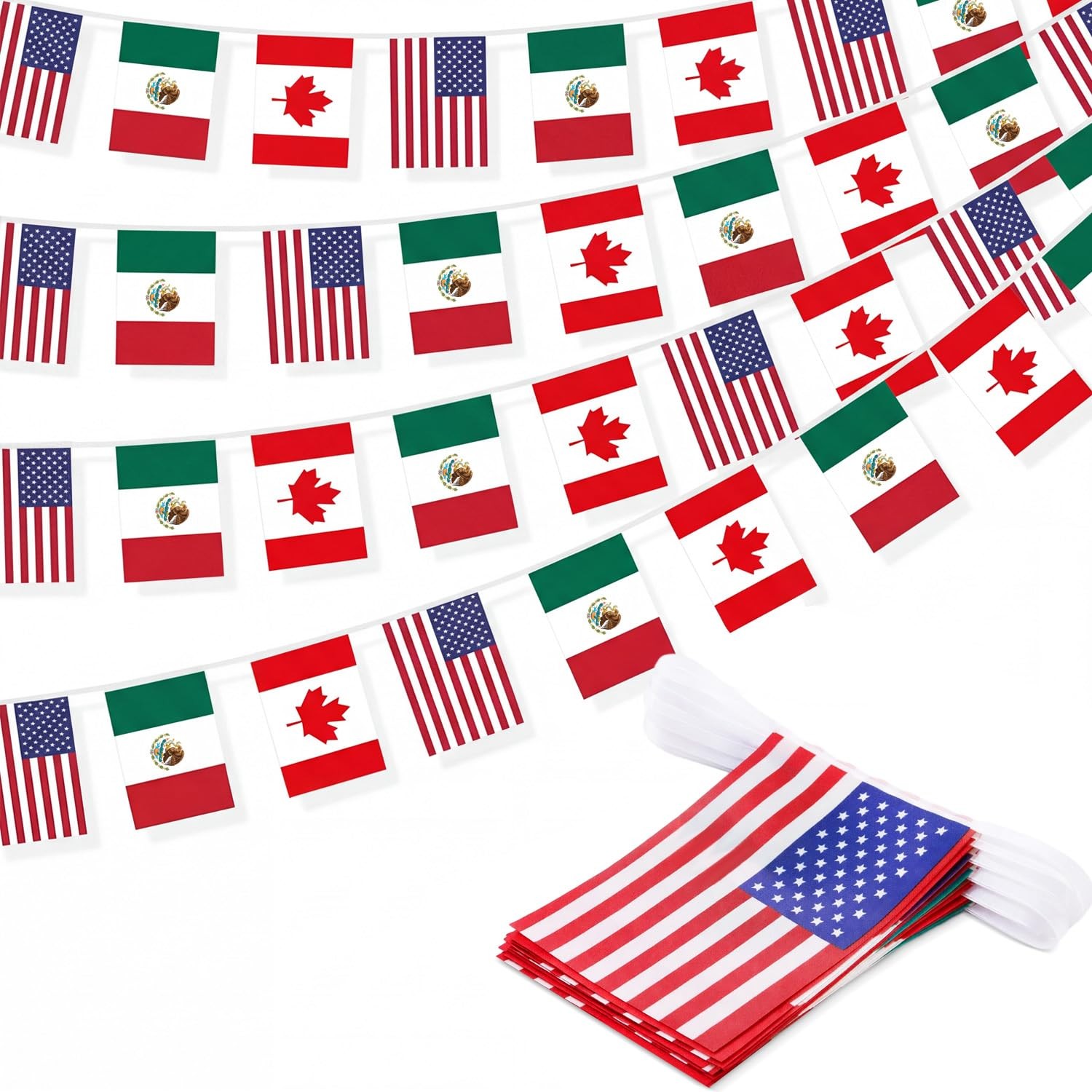 HunnmingRe 30 Pcs American Canadian Mexican String Flags 26 ft multicolor