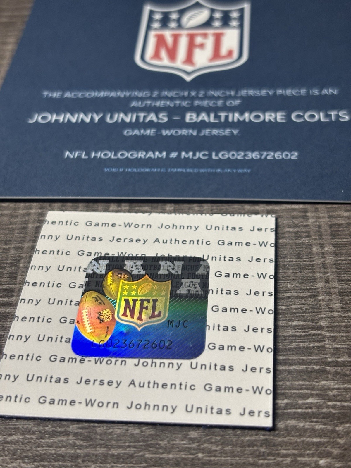 JOHNNY UNITAS GAME USED WORN PATCH NFL COA HOLOGRAM COLTS HOF FANATICS FEST GU