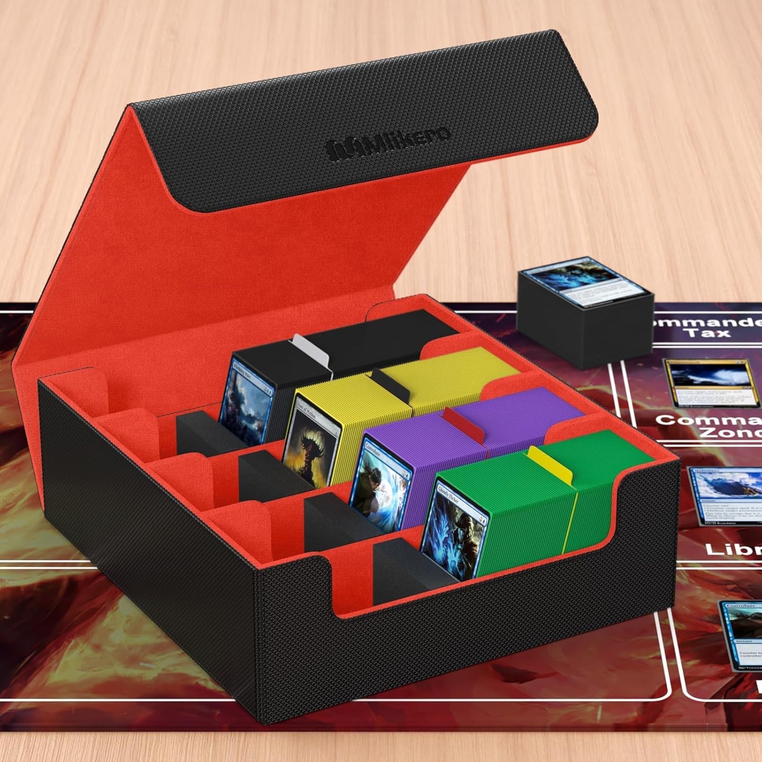 Black & Red Card Storage Box: Large Capacity with Colorful Dividers