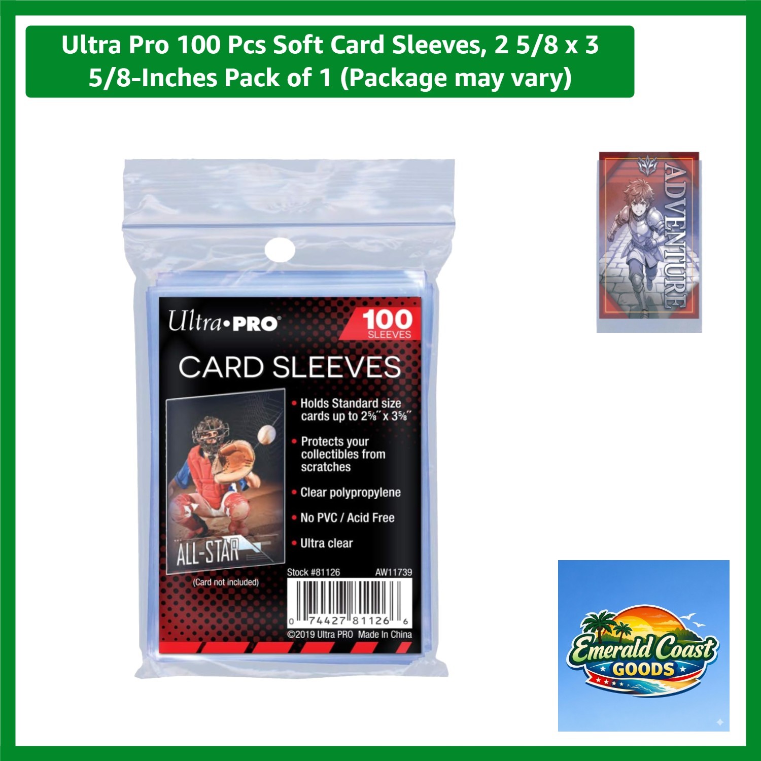 100 Pcs Ultra Clear Card Sleeves for Sports, Magic & Pokemon Cards, 2.6 x 3.6