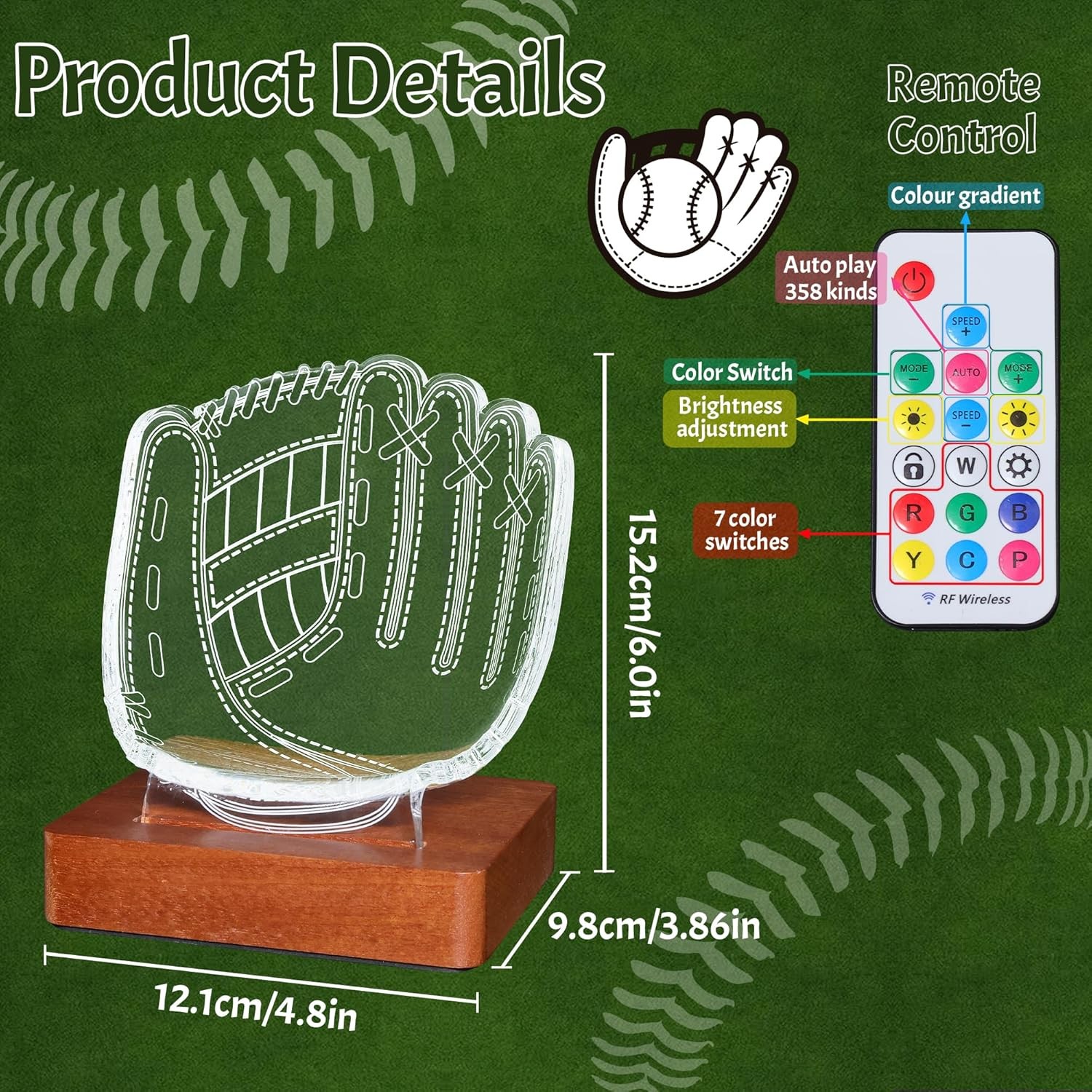 CoolGift Mart Illuminated Baseball Glove Display Stand – Acrylic & Wooden Base w