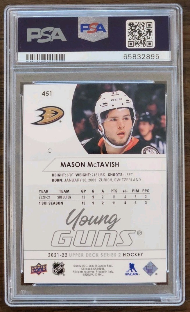 2021-22 Upper Deck Series 2 Young Guns Mason McTavish PSA 10