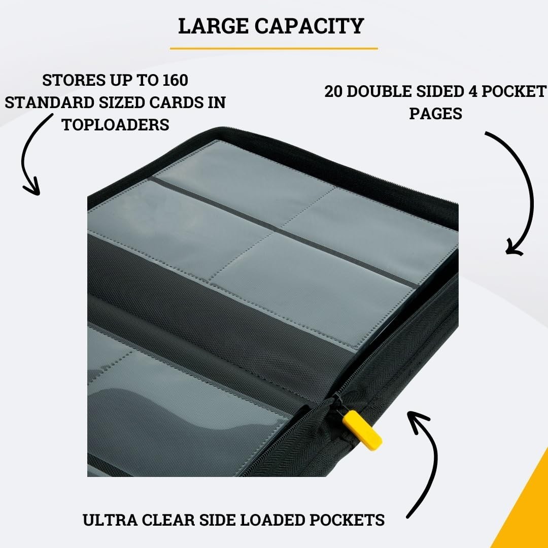 4 Pocket Toploader Binder with Zipper for 160 Cards – Side Loaded Sports & TCG C