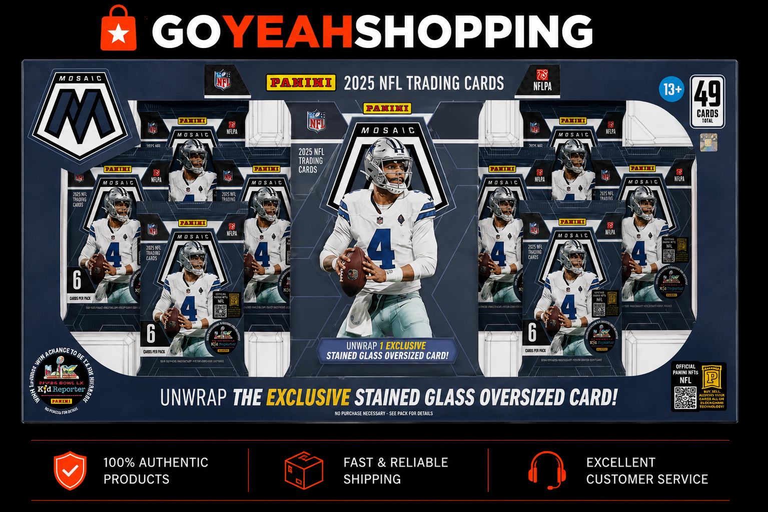 2025 Panini Mosaic NFL Costco Exclusive Trading Cards Bundle 49 Cards