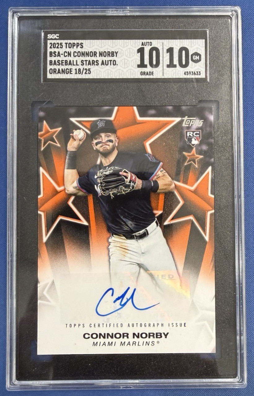 2025 Topps #BSA-CN Connor Norby Baseball Stars Orange Auto Rookie /25 SGC 10