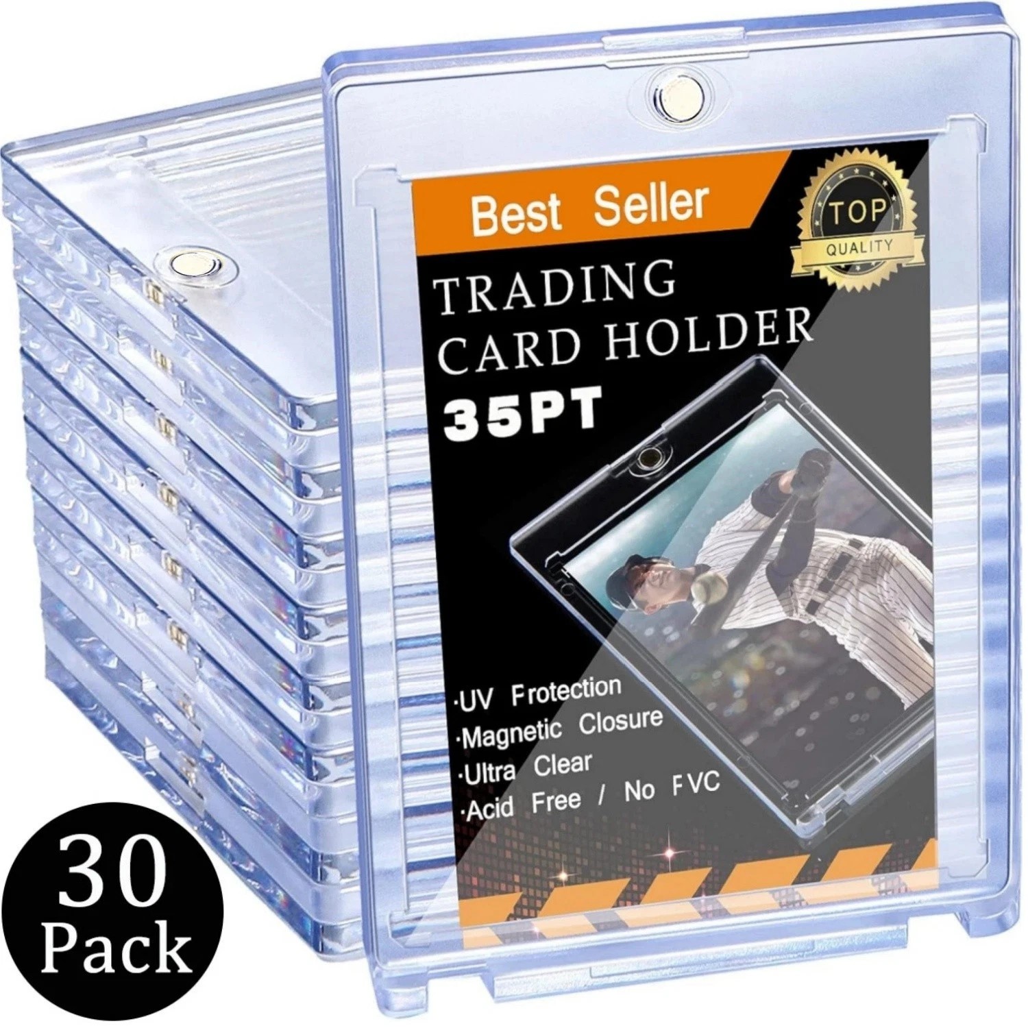 30 Pack Magnetic Trading Sports Card Holders 35pt One-Touch Hard UV Protection