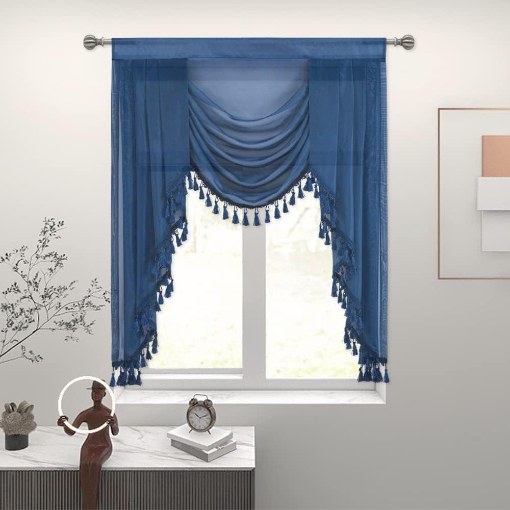 Navy Blue Waterfall Sheer Window 39"W x 48"L (Pack of 1),